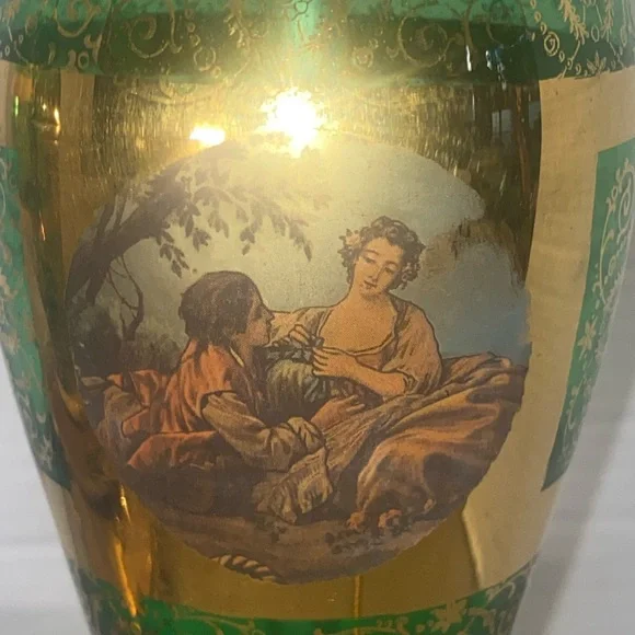 Pair of Antique Bohemian Glass Emerald Green Lamps